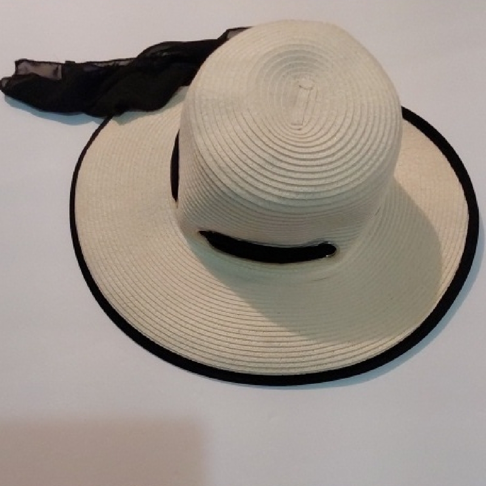 Elegant Cream and Black Wide Brim Hat